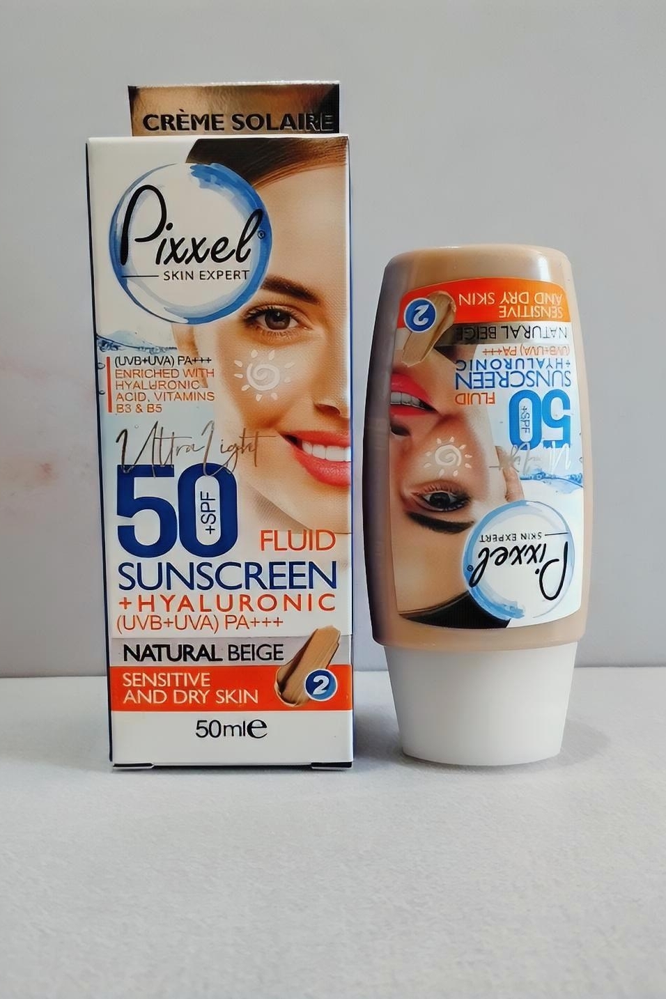 ضدآفتاب فلوئیدی رنگ بژ طبیعی پیکسل مخصوص پوست خشک،نرمال و حساس